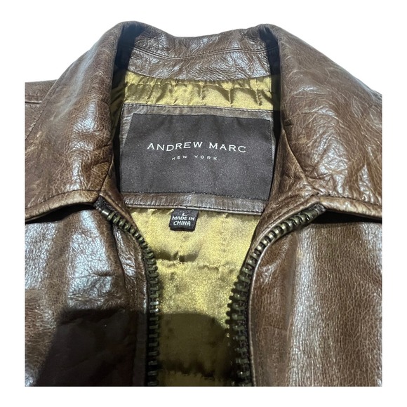 Marc New York Andrew Marc Distressed Leather BROWN Jacket Mens‎ LARGE Biker - Picture 7 of 16